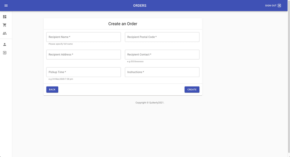 Create Order Create Order