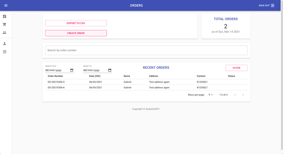 Orders Page Orders Page
